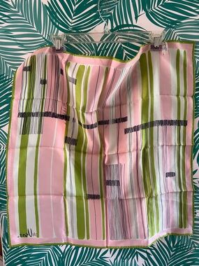 Vintage Vera Neumann pink and green mod Japanese scarf lady bug emblem bag scarf